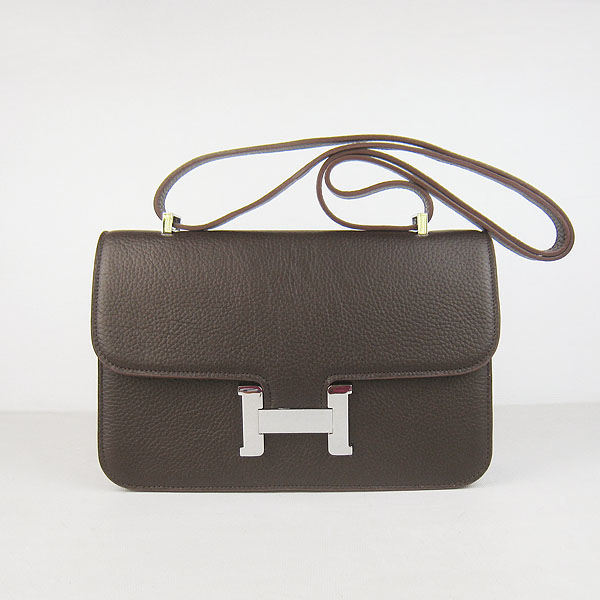 7A Hermes Constance Togo Leather Single Bag Dark Coffee Silver Hardware H020
